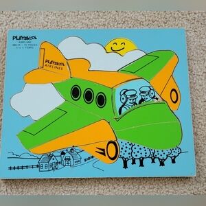 Vintage PLAYSKOOL Wooden Airplane Puzzle 330-16 15 Pieces used